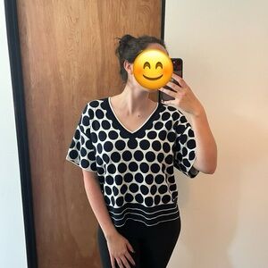 CAbi Navy blue and White Boxy Short Sleeve Tee